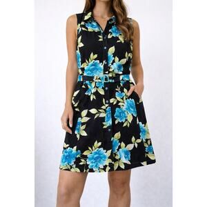 White Stag Floral Shirt Dress Women’s Sleeveless Belted Button Front Pocket